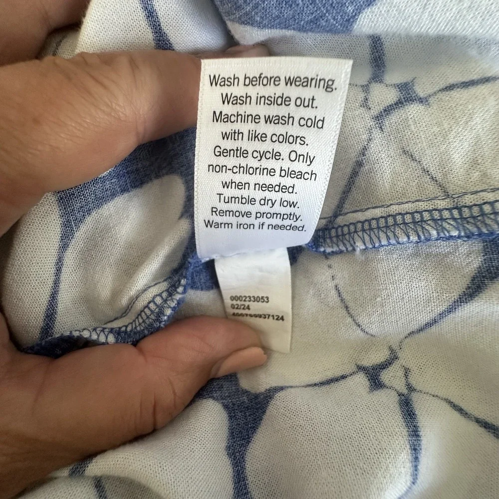 Sonoma Dress Womens XL Blue White Floral Button‎ Front Rayon Linen Cottage Boho - Picture 8 of 12